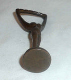 Antique Art Nouveau Bronze Bottle Opener Nude Woman With Arms Up Nice Patina