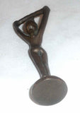 Antique Art Nouveau Bronze Bottle Opener Nude Woman With Arms Up Nice Patina