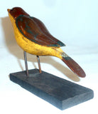 Antique Folk Art Single Piece of Hard Wood Carved & Polychrome Painted Songbird