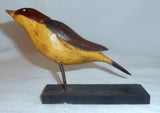 Antique Folk Art Single Piece of Hard Wood Carved & Polychrome Painted Songbird