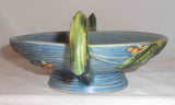 1940s Roseville Art Pottery Blue Bushberry Footed Bowl w/ Two Handles 412-6"