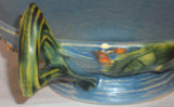 1940s Roseville Art Pottery Blue Bushberry Footed Bowl w/ Two Handles 412-6"