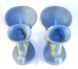 1940s Roseville Art Pottery Blue Bushberry Pair of Double Cornucopia 155-8"