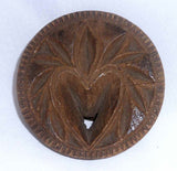 Antique Deep Carved Wood Butter Print Heart Radiant Leaf Design Flat-Knob Handel