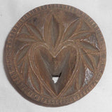 Antique Deep Carved Wood Butter Print Heart Radiant Leaf Design Flat-Knob Handel