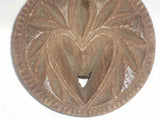 Antique Deep Carved Wood Butter Print Heart Radiant Leaf Design Flat-Knob Handel