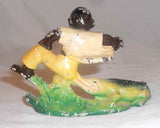 Old Painted Cast Iron Bottle Opener Alligator Chasing Boy Nipping at His Pants