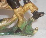 Vintage Painted Cast Iron Bottle Opener Alligator Chasing Boy Nipping His Pants