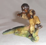 Cast Iron Painted Bottle Opener Boy Chased by Alligator Clearwater FLA Souvenir