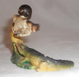 Cast Iron Painted Bottle Opener Boy Chased by Alligator Clearwater FLA Souvenir