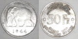 1944 Silver Coin Belgian Congo Fifty Francs Elephant Moving Left Toned VF++