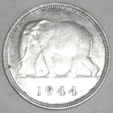1944 Silver Coin Belgian Congo Fifty Francs Elephant Moving Left Toned VF++