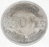 1944 Silver Coin Belgian Congo Fifty Francs Elephant Moving Left Toned VF++