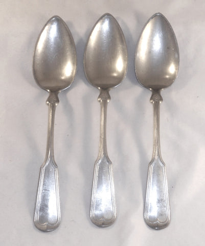 Three Antique Pewter Tablespoons Marked C Parker & Co. Heart & Leaves Decoration