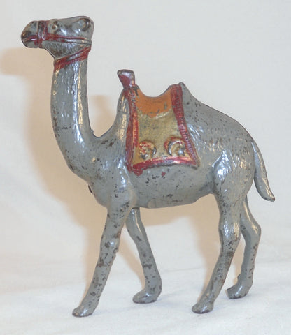 Antique Painted Cast Iron Still Penny Bank Small Gray Camel Made by Hubley USA