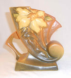 Beautiful Roseville Pottery 1940s Brown Clematis Fan/Cornucopia Vase 193-6"