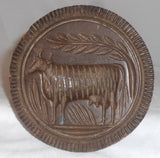 Antique Deep Carved Single Piece Wood Butter Print Vigilant Cow Knob Handle