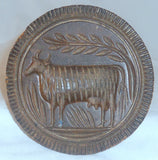 Antique Deep Carved Single Piece Wood Butter Print Vigilant Cow Knob Handle
