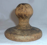 1870s Deep Chip Carved Wood Butter Print Standing Cow Design Knob Shaped Handel