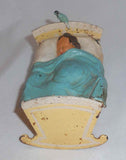 Vintage Iron & Tin Polychrome Painted Penny Bank Baby in Cradle with Bird