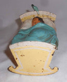 Vintage Iron & Tin Polychrome Painted Penny Bank Baby in Cradle with Bird