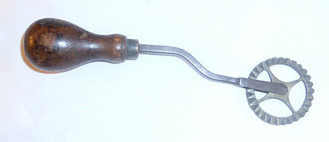Antique Kitchen Tool Primitive Pie or Pastry Crimper/Cutter Brass Wheel Wrought Iron and Wood Handle