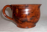 Old Lead Glazed Redware Cup Manganese Sponging Baluster Profile & Applied Handle