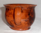 Old Lead Glazed Redware Cup Manganese Sponging Baluster Profile & Applied Handle