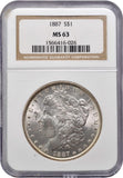 1887 Morgan Silver Dollar Philadelphia Mint Lustrous Coin Graded by NGC MS 63