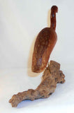 Vintage Carved Wood Figure Egret Standing On Drift Wood Signed J H DeFrancis