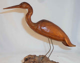 Vintage Carved Wood Figure Egret Standing On Drift Wood Signed J H DeFrancis