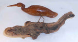 Vintage Carved Wood Figure Egret Standing On Drift Wood Signed J H DeFrancis