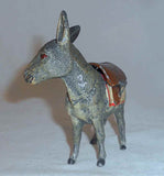 Antique German Lead Penny Bank Donkey or Jackass with Hinged Brown Saddle