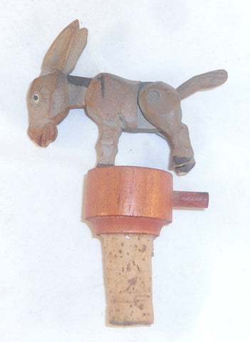 Unusual Bottle Stopper or Cork With Bucking Donkey Standing on Wooden Base&nbsp;