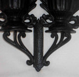 Antique Hanging Cast Iron Two Compartment Match Holder Urns with Scroll & Plants