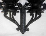 Antique Hanging Cast Iron Two Compartment Match Holder Urns with Scroll & Plants