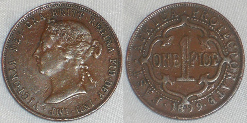 1899 Bronze Coin East Africa Protectorate 1 Pice KM# 1 Queen Victoria Toned XF+