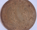 Old Turned Single Piece Wood Butter Print Eagle Spread Wings Design Knob Handel