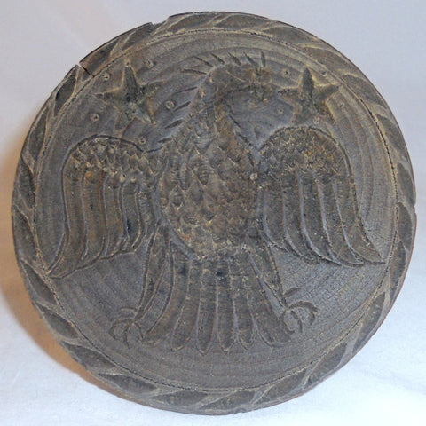 Old Turned Single Piece Chip Carved Wood Butter Print American Eagle Ball Grip