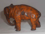 Antique Painted Cast Iron Still Penny Bank Elephant w/ Tucked Trunk by Arcade US