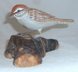 1994 Carved Wood Painted Chipping Sparrow Wood base William (Bill) Faix NE MD
