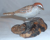 1994 Carved Wood Painted Chipping Sparrow Wood base William (Bill) Faix NE MD