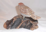 1994 Carved Wood Painted Chipping Sparrow Wood base William (Bill) Faix NE MD