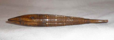 Rare Antique Carved Walnut Wood Fish-Shaped Figural Needle Case Very Unusual