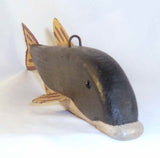 Polychrome Painted Carved Wood and Metal Long Fish Decoy By Russ Allen of NJ