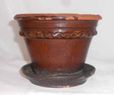 1880s Antique Pennsylvania Lead Glazed Redware Flower Pot with Attached Saucer