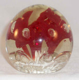 Vintage Large and Heavy Art Glass Paperweight Burgundy Flowers & Large Bubbles