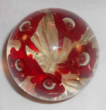 Vintage Large and Heavy Art Glass Paperweight Burgundy Flowers & Large Bubbles