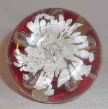 Vintage Large and Heavy Art Glass Paperweight Burgundy Flowers & Large Bubbles