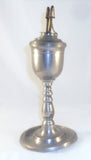 Antique Pewter Fluid Lamp Tulip Bulb-Shaped Reservoir Two Burners W/ Brass Caps